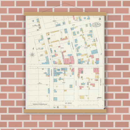 Old map wall art mockup — magnetic wood frame on brick wall — Sanborn Fire Insurance Map from Eagle Pass, Maverick County, Texas (1905), Sheet #0003