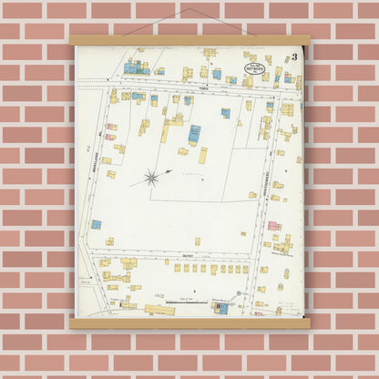 Old map wall art mockup — magnetic wood frame on brick wall — Sanborn Fire Insurance Map from Hatboro, Montgomery County, Pennsylvania (1905), Sheet #0003