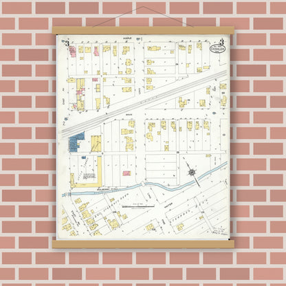 Old map wall art mockup — magnetic wood frame on brick wall — Sanborn Fire Insurance Map from Deshler, Henry County, Ohio (1923), Sheet #0003