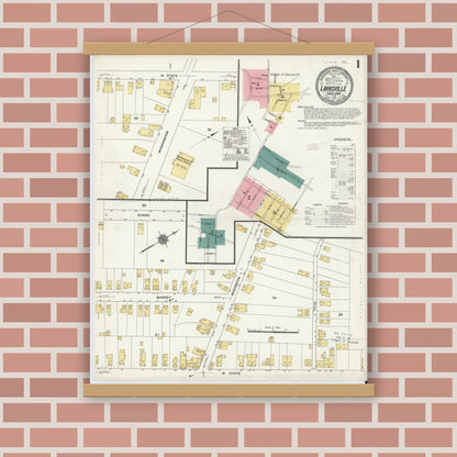 Old map wall art mockup — magnetic wood frame on brick wall — Sanborn Fire Insurance Map from Larksville, Luzerne County, Pennsylvania (1911) - Complete Map Set