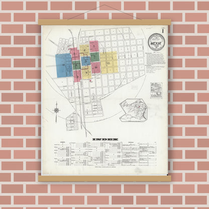 Old map wall art mockup — magnetic wood frame on brick wall — Sanborn Fire Insurance Map from Mexia, Limestone County, Texas (1921) - Complete Map Set
