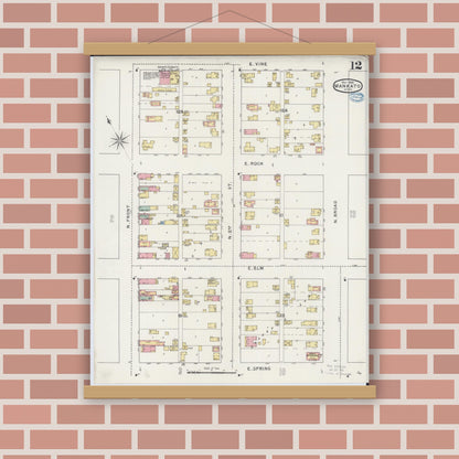 Old map wall art mockup — magnetic wood frame on brick wall — Sanborn Fire Insurance Map from Mankato, Blue Earth County, Minnesota (1894), Sheet #0012