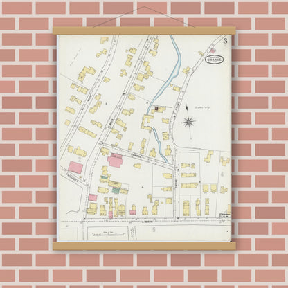 Old map wall art mockup — magnetic wood frame on brick wall — Sanborn Fire Insurance Map from Orange, Franklin County, Massachusetts (1895), Sheet #0003