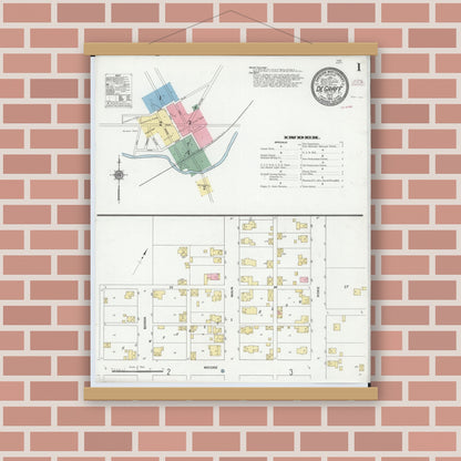 Old map wall art mockup — magnetic wood frame on brick wall — Sanborn Fire Insurance Map from Degraff, Logan County, Ohio (1910), Sheet #0001
