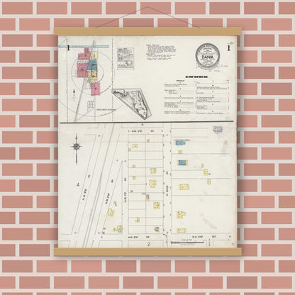 Old map wall art mockup — magnetic wood frame on brick wall — Sanborn Fire Insurance Map from Dania, Broward County, Florida (1924) - Complete Map Set