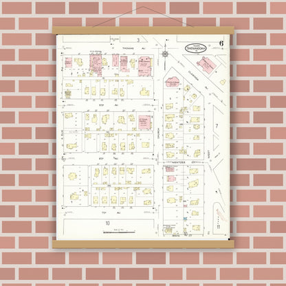 Old map wall art mockup — magnetic wood frame on brick wall — Sanborn Fire Insurance Map from Shenandoah, Page County, Iowa (1914), Sheet #0006
