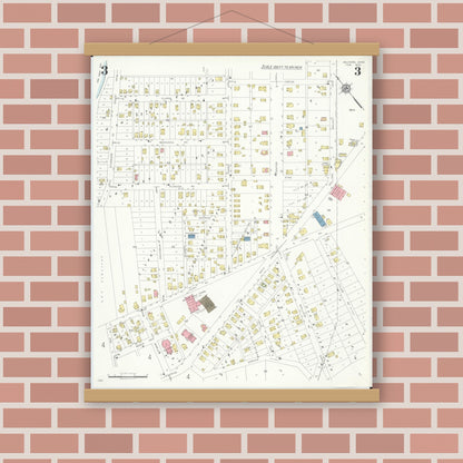 Old map wall art mockup — magnetic wood frame on brick wall — Sanborn Fire Insurance Map from Milford, Clermont And Hamilton County, Ohio (1933), Sheet #0003