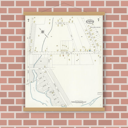 Old map wall art mockup — magnetic wood frame on brick wall — Sanborn Fire Insurance Map from Clementon, Camden County, New Jersey (1924), Sheet #0007