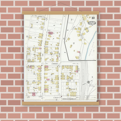 Old map wall art mockup — magnetic wood frame on brick wall — Sanborn Fire Insurance Map from Middletown, Dauphin County, Pennsylvania (1920), Sheet #0010