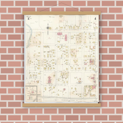 Old map wall art mockup — magnetic wood frame on brick wall — Sanborn Fire Insurance Map from Liberty, Liberty County, Texas (1945), Sheet #0004