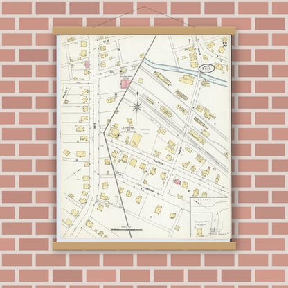 Old map wall art mockup — magnetic wood frame on brick wall — Sanborn Fire Insurance Map from Scio, Harrison County, Ohio (1907), Sheet #0002