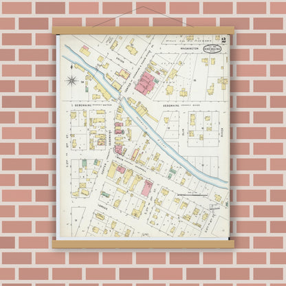 Old map wall art mockup — magnetic wood frame on brick wall — Sanborn Fire Insurance Map from Sebewaing, Huron County, Michigan (1895), Sheet #0002