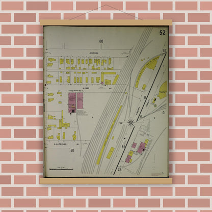 Old map wall art mockup — magnetic wood frame on brick wall — Sanborn Fire Insurance Map from Jackson, Jackson County, Michigan (1907), Sheet #0052