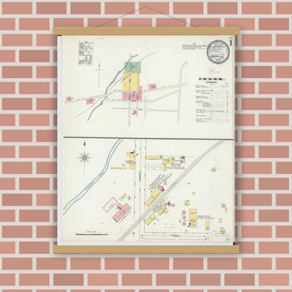 Old map wall art mockup — magnetic wood frame on brick wall — Sanborn Fire Insurance Map from Louisville, Stark County, Ohio (1895), Sheet #0001