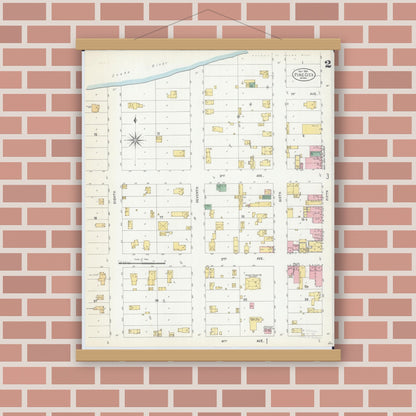 Old map wall art mockup — magnetic wood frame on brick wall — Sanborn Fire Insurance Map from Pine City, Pine County, Minnesota (1904), Sheet #0002