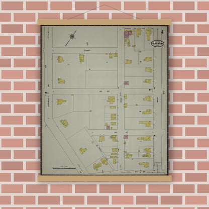 Old map wall art mockup — magnetic wood frame on brick wall — Sanborn Fire Insurance Map from Riverton, Burlington County, New Jersey (1911), Sheet #0004
