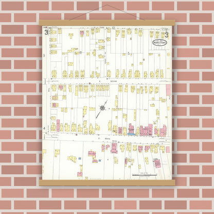 Old map wall art mockup — magnetic wood frame on brick wall — Sanborn Fire Insurance Map from Moorestown, Burlington County, New Jersey (1923), Sheet #0003