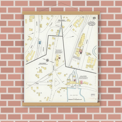 Old map wall art mockup — magnetic wood frame on brick wall — Sanborn Fire Insurance Map from Rockland, Plymouth County, Massachusetts (1912), Sheet #0019