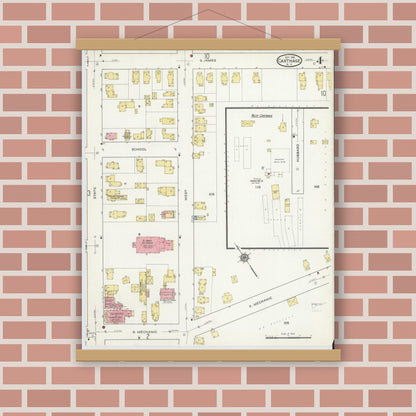 Old map wall art mockup — magnetic wood frame on brick wall — Sanborn Fire Insurance Map from Carthage, Jefferson County, New York (1915), Sheet #0004