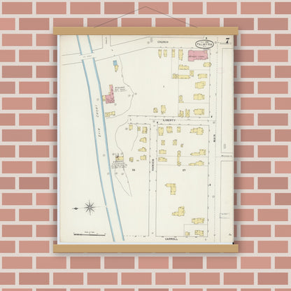 Old map wall art mockup — magnetic wood frame on brick wall — Sanborn Fire Insurance Map from Palmyra, Wayne County, New York (1894), Sheet #0007