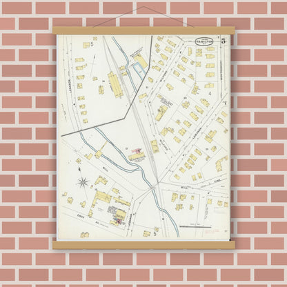 Old map wall art mockup — magnetic wood frame on brick wall — Sanborn Fire Insurance Map from Hamilton, Madison County, New York (1896), Sheet #0005