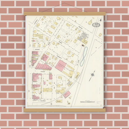 Old map wall art mockup — magnetic wood frame on brick wall — Sanborn Fire Insurance Map from Eldorado, Saline County, Illinois (1911), Sheet #0004