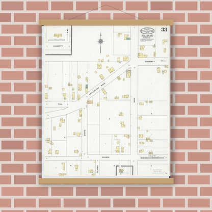 Old map wall art mockup — magnetic wood frame on brick wall — Sanborn Fire Insurance Map from Stillwater, Washington County, Minnesota (1910), Sheet #0033