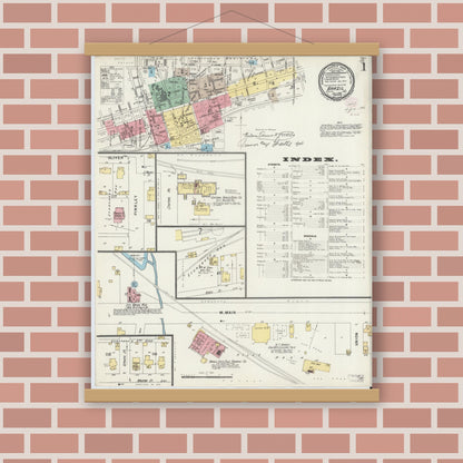 Old map wall art mockup — magnetic wood frame on brick wall — Sanborn Fire Insurance Map from Brazil, Clay County, Indiana (1896) - Complete Map Set