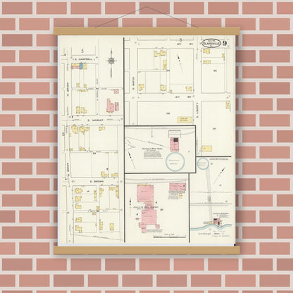 Old map wall art mockup — magnetic wood frame on brick wall — Sanborn Fire Insurance Map from Blairsville, Indiana County, Pennsylvania (1915), Sheet #0009