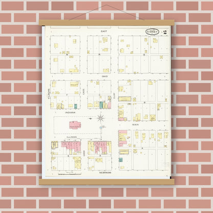 Old map wall art mockup — magnetic wood frame on brick wall — Sanborn Fire Insurance Map from Sidney, Fremont County, Iowa (1893), Sheet #0002
