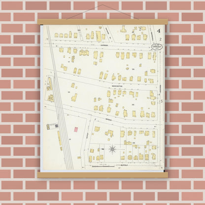 Old map wall art mockup — magnetic wood frame on brick wall — Sanborn Fire Insurance Map from Conneaut, Ashtabula County, Ohio (1902), Sheet #0004