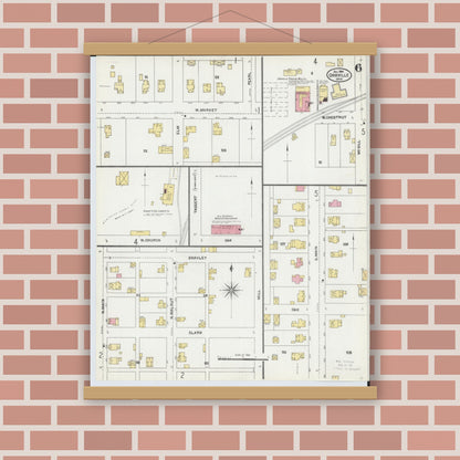 Old map wall art mockup — magnetic wood frame on brick wall — Sanborn Fire Insurance Map from Orrville, Wayne County, Ohio (1904), Sheet #0006
