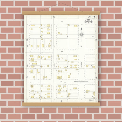 Old map wall art mockup — magnetic wood frame on brick wall — Sanborn Fire Insurance Map from Long Beach, Los Angeles County, California (1902), Sheet #0017