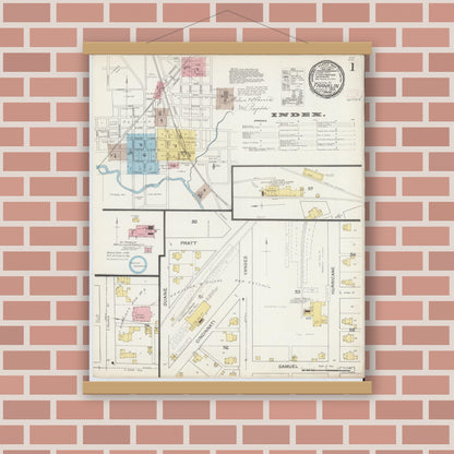 Old map wall art mockup — magnetic wood frame on brick wall — Sanborn Fire Insurance Map from Franklin, Johnson County, Indiana (1892) - Complete Map Set