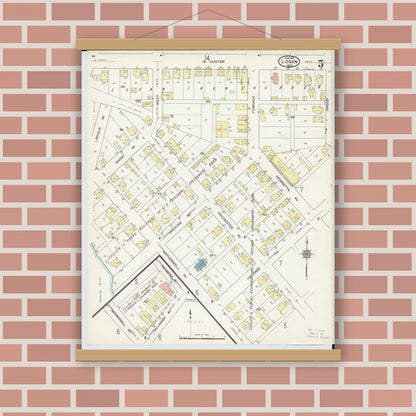 Old map wall art mockup — magnetic wood frame on brick wall — Sanborn Fire Insurance Map from Logan, Hocking County, Ohio (1914), Sheet #0005