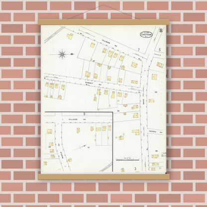 Old map wall art mockup — magnetic wood frame on brick wall — Sanborn Fire Insurance Map from Chatham, Morris County, New Jersey (1909), Sheet #0008
