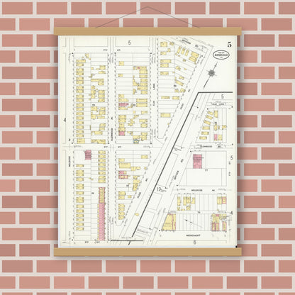Old map wall art mockup — magnetic wood frame on brick wall — Sanborn Fire Insurance Map from Ambridge, Beaver County, Pennsylvania (1911), Sheet #0005