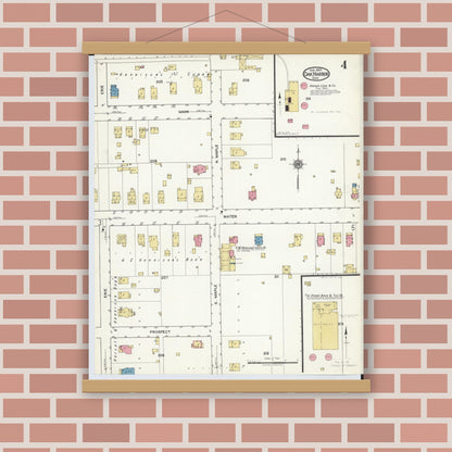 Old map wall art mockup — magnetic wood frame on brick wall — Sanborn Fire Insurance Map from Oak Harbor, Ottawa County, Ohio (1920), Sheet #0004