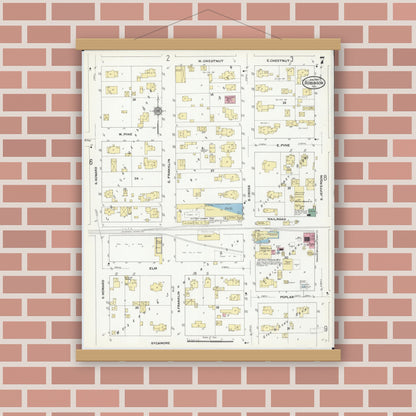 Old map wall art mockup — magnetic wood frame on brick wall — Sanborn Fire Insurance Map from Robinson, Crawford County, Illinois (1910), Sheet #0007