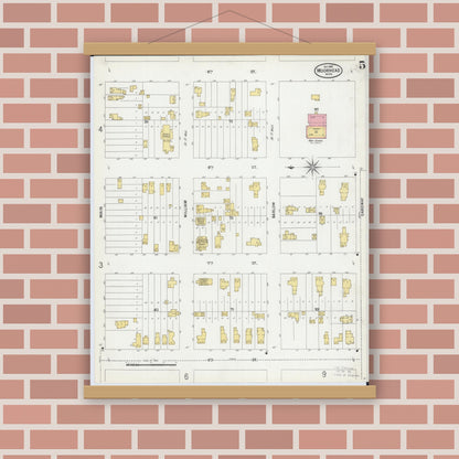Old map wall art mockup — magnetic wood frame on brick wall — Sanborn Fire Insurance Map from Moorhead, Clay County, Minnesota (1899), Sheet #0005