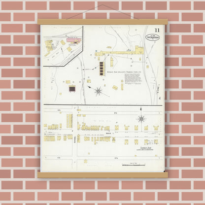 Old map wall art mockup — magnetic wood frame on brick wall — Sanborn Fire Insurance Map from Shenandoah, Schuylkill County, Pennsylvania (1908), Sheet #0011