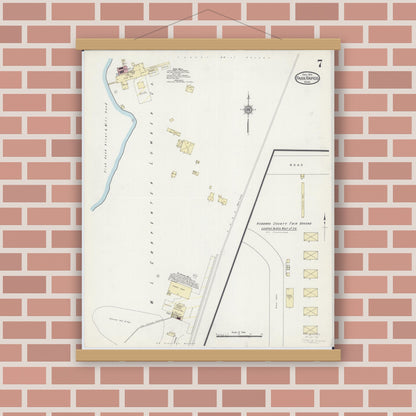 Old map wall art mockup — magnetic wood frame on brick wall — Sanborn Fire Insurance Map from Park Rapids, Hubbard County, Minnesota (1914), Sheet #0007