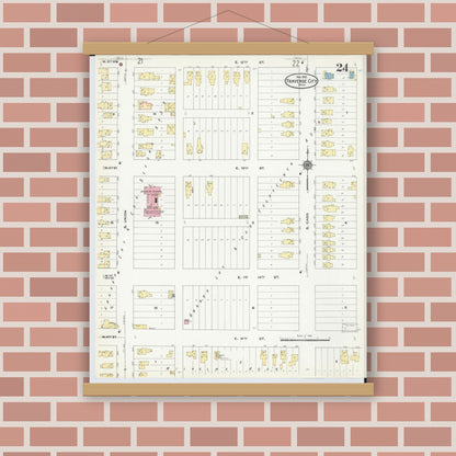 Old map wall art mockup — magnetic wood frame on brick wall — Sanborn Fire Insurance Map from Traverse City, Grand Traverse County, Michigan (1910), Sheet #0024