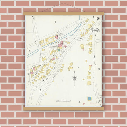 Old map wall art mockup — magnetic wood frame on brick wall — Sanborn Fire Insurance Map from Ossining, Westchester County, New York (1903), Sheet #0009