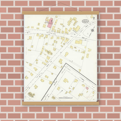Old map wall art mockup — magnetic wood frame on brick wall — Sanborn Fire Insurance Map from Amenia, Dutchess County, New York (1913), Sheet #0002