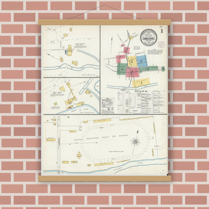 Old map wall art mockup — magnetic wood frame on brick wall — Sanborn Fire Insurance Map from Cobleskill, Schoharie County, New York (1904), Sheet #0001