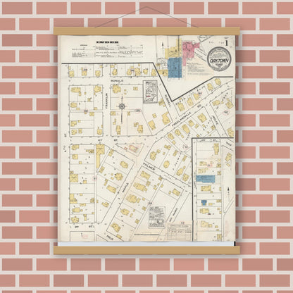 Old map wall art mockup — magnetic wood frame on brick wall — Sanborn Fire Insurance Map from Oaktown, Knox County, Indiana (1932) - Complete Map Set