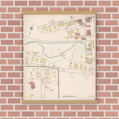 Old map wall art mockup — magnetic wood frame on brick wall — Sanborn Fire Insurance Map from Norwalk, Huron County, Ohio (1922), Sheet #0017