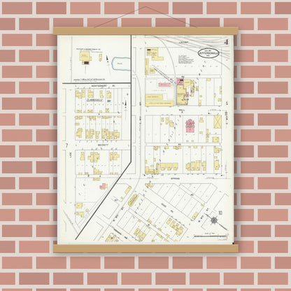 Old map wall art mockup — magnetic wood frame on brick wall — Sanborn Fire Insurance Map from Jeffersonville, Clark County, Indiana (1911), Sheet #0004