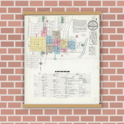 Old map wall art mockup — magnetic wood frame on brick wall — Sanborn Fire Insurance Map from Murphysboro, Jackson County, Illinois (1914), Sheet #0001